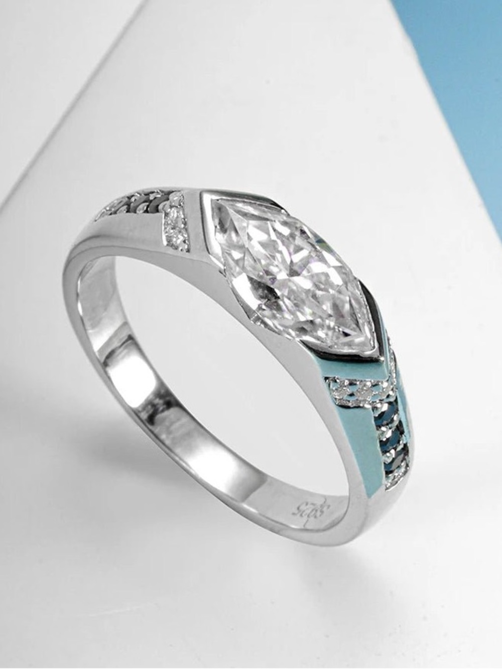 🆕 1 CT Moissanite Diamond 925 Sterling Silver Marquise-Cut Engagement Band Ring